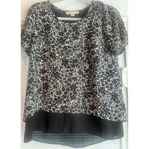 MICHAEL KORS Women's Black Ditsy Print Layered Split Back Blouse Fly 
Back Sz S
